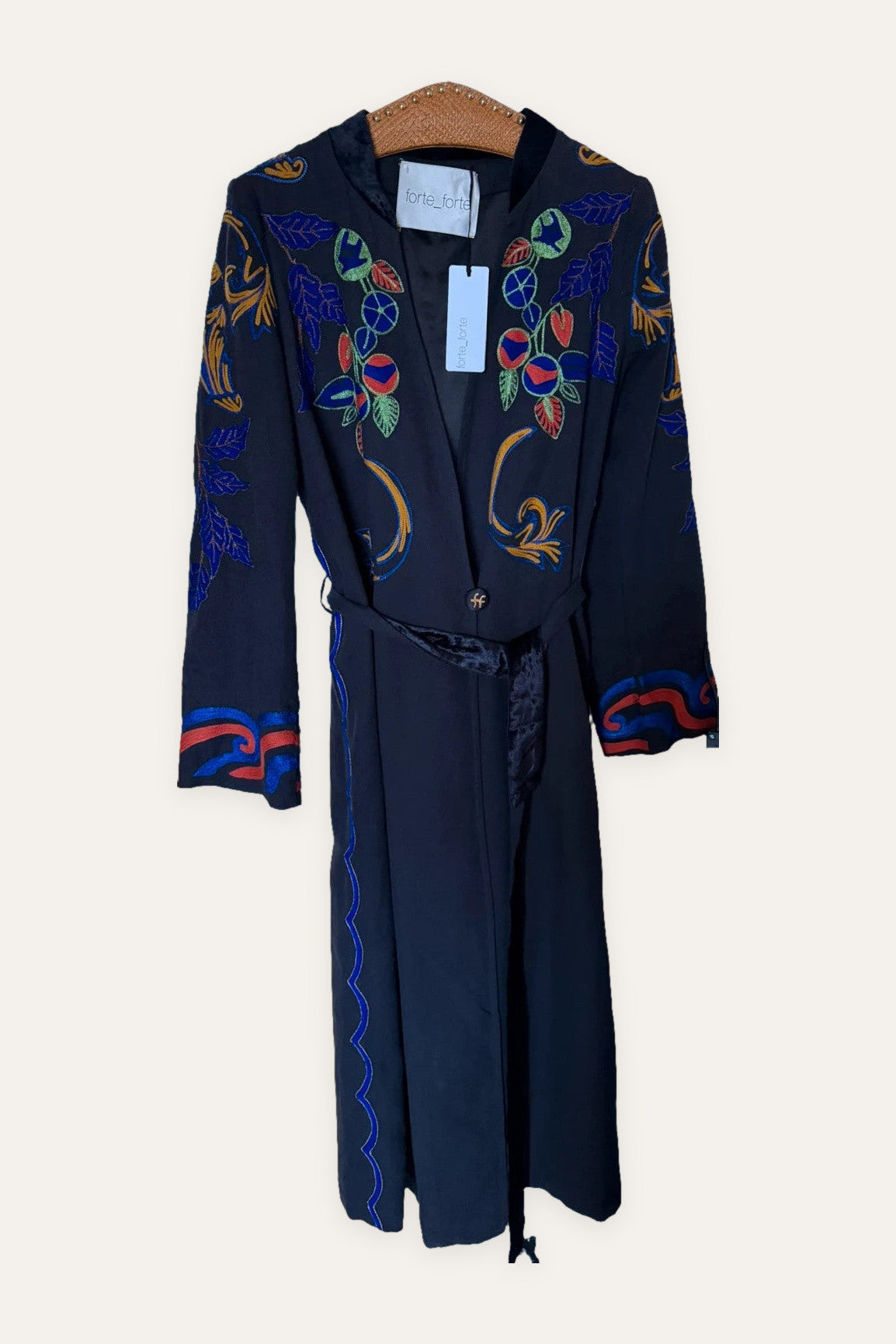 Forte Forte black embroidered cotton wool belted coat