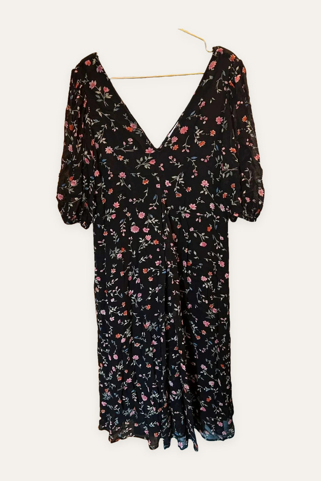 Ganni black floral viscose midi dress
