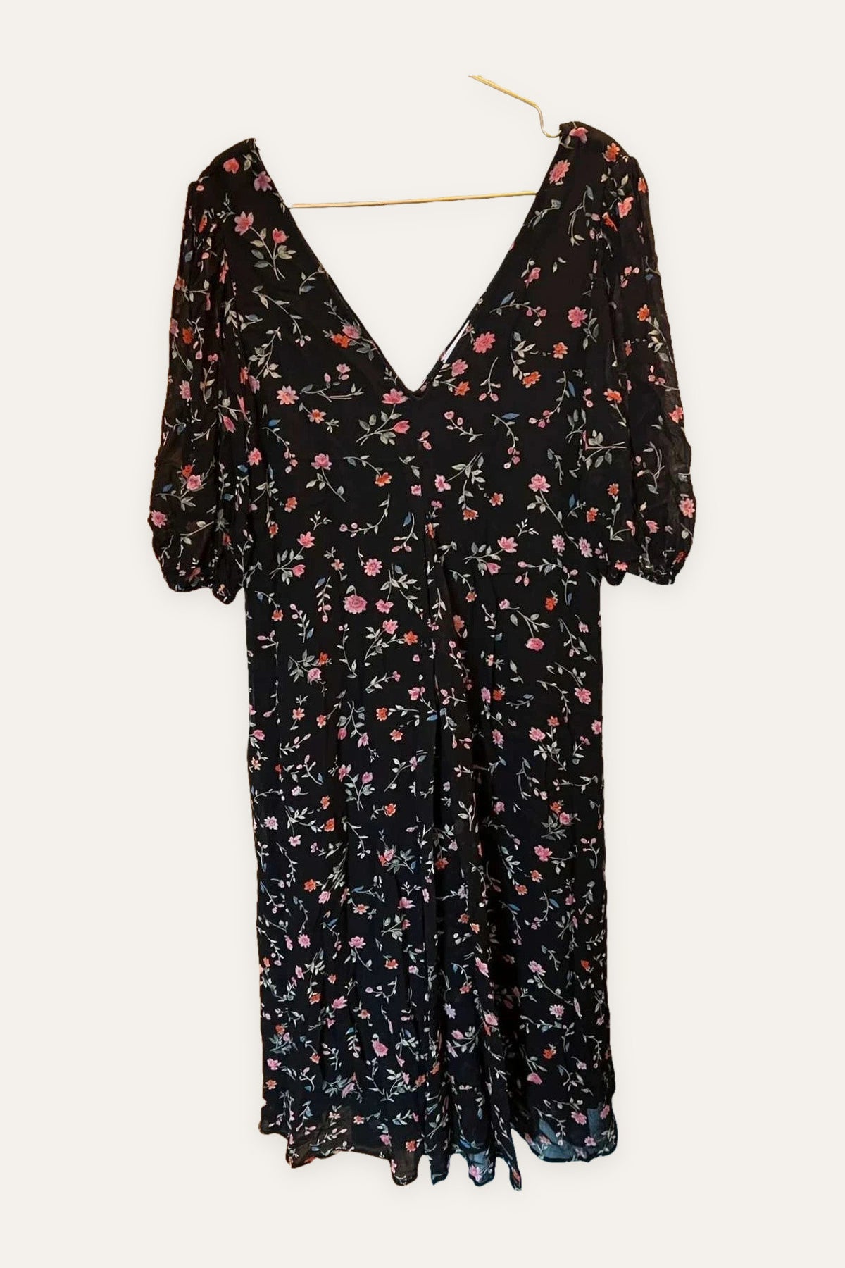 Ganni black floral viscose midi dress