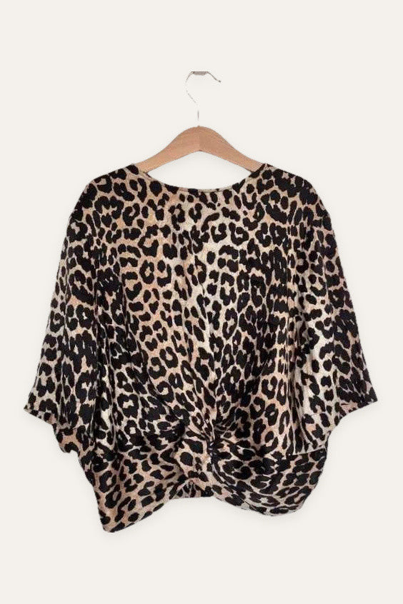 Ganni silk leopard crop top blouse