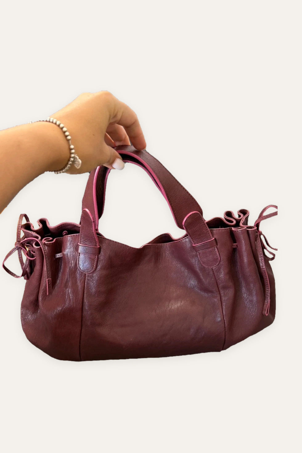 Gerard Darel 24H burgundy leather handbag