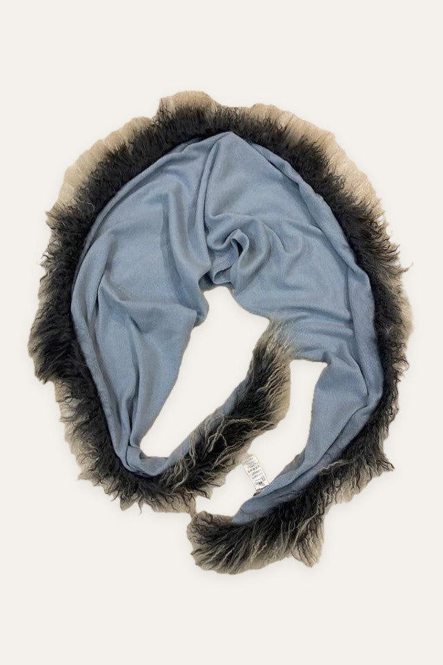 Hemisphere blue cashmere scarf with Mongolian sheep fur