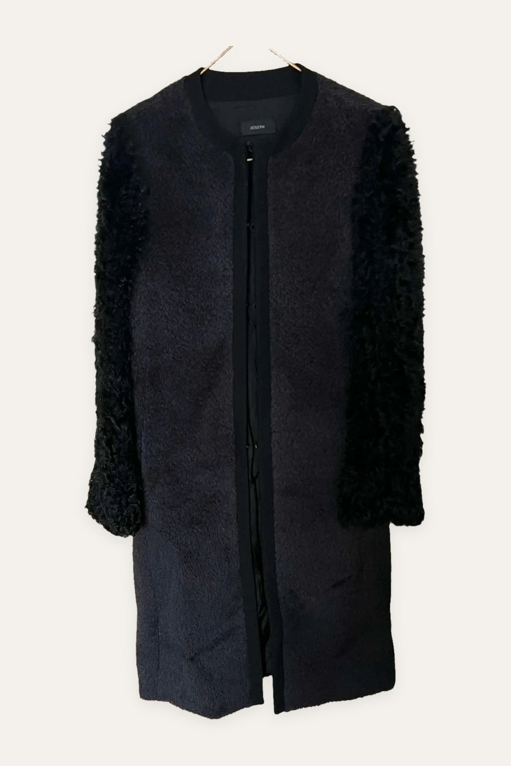 Joseph alpaca wool black coat lamb kalgan sleeves