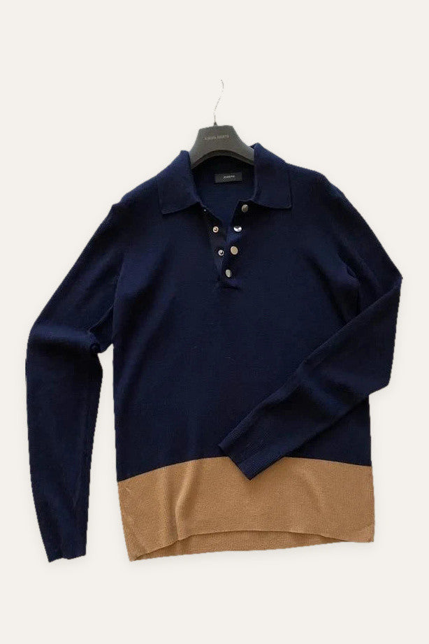 Joseph polo NL fine robs navy beige wool jumper