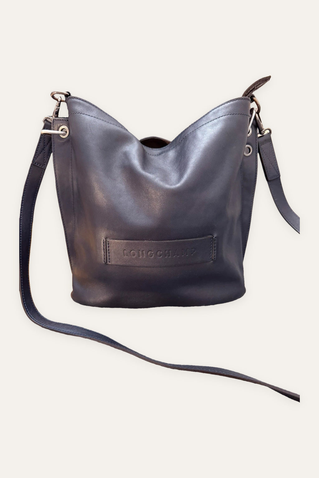 Longchamp 3D navy blue leather crossbody bag