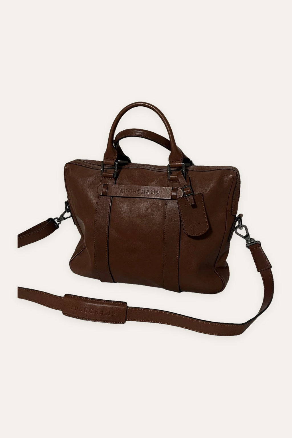 Longchamp 3D new brown leather laptop bag briefcase