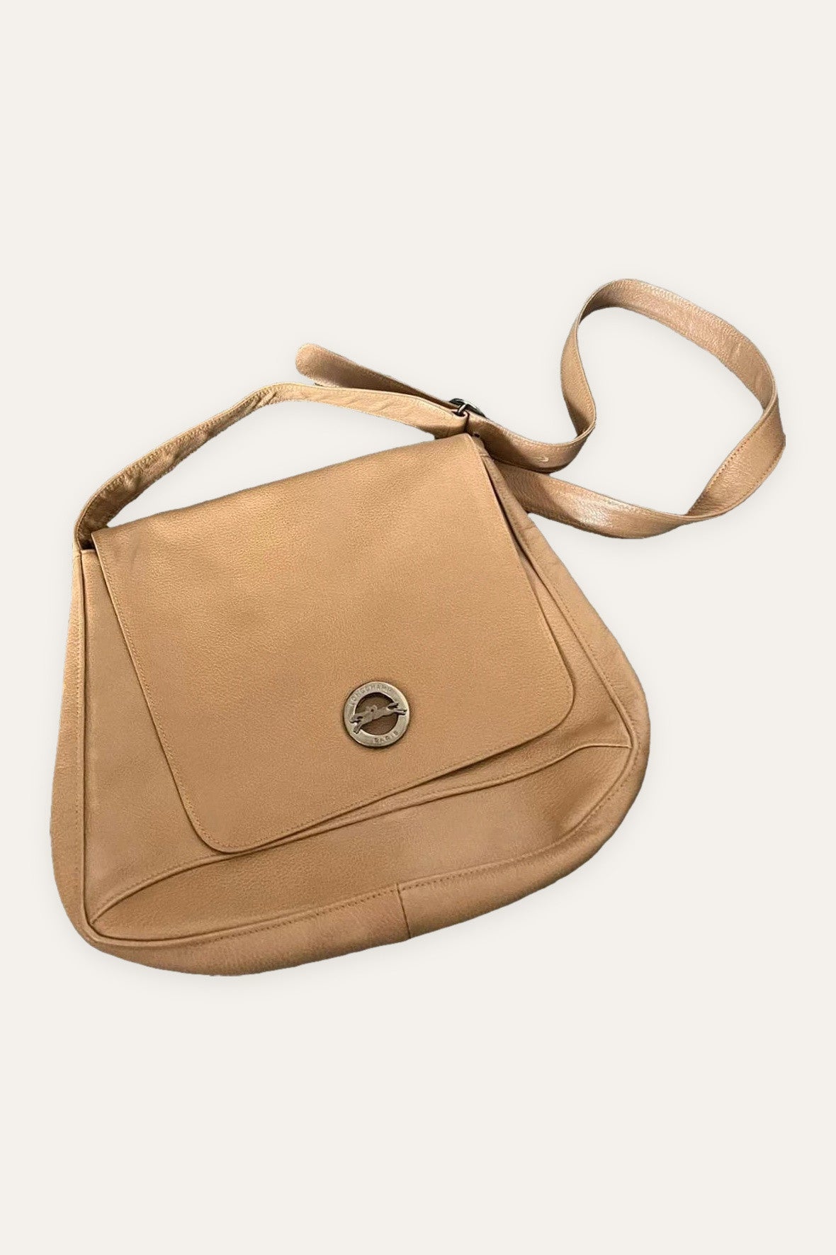 Longchamp beige leather vintage crossbody bag