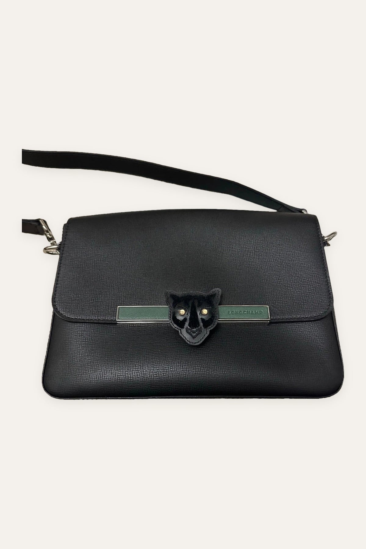 Longchamp black panther leather crossbody bag limited edition
