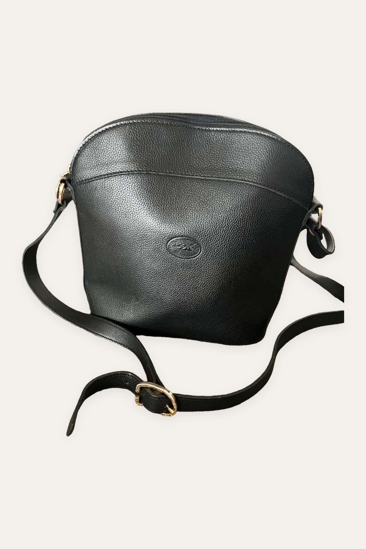 Longchamp black vintage leather crossbody shoulder bag