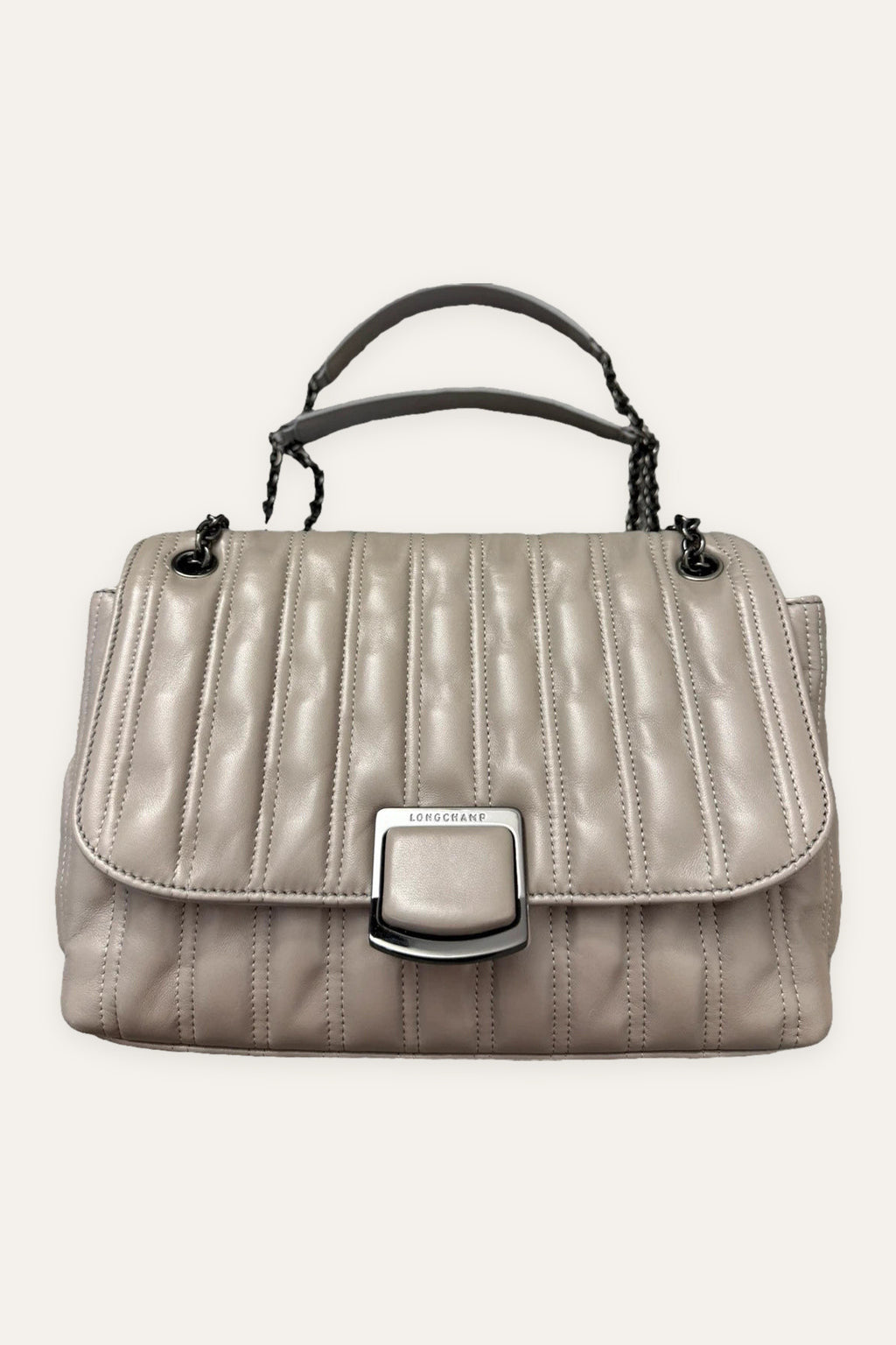 Longchamp brioche new big grey leather shoulder crossbody bag