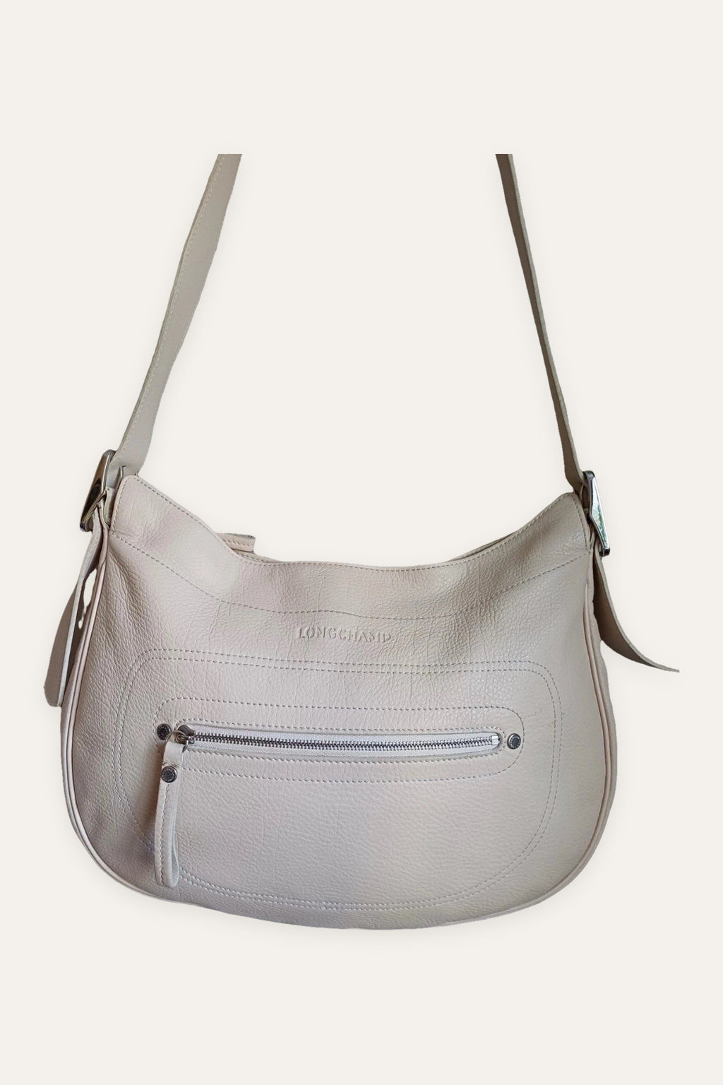 Longchamp cream leather crossbody bag
