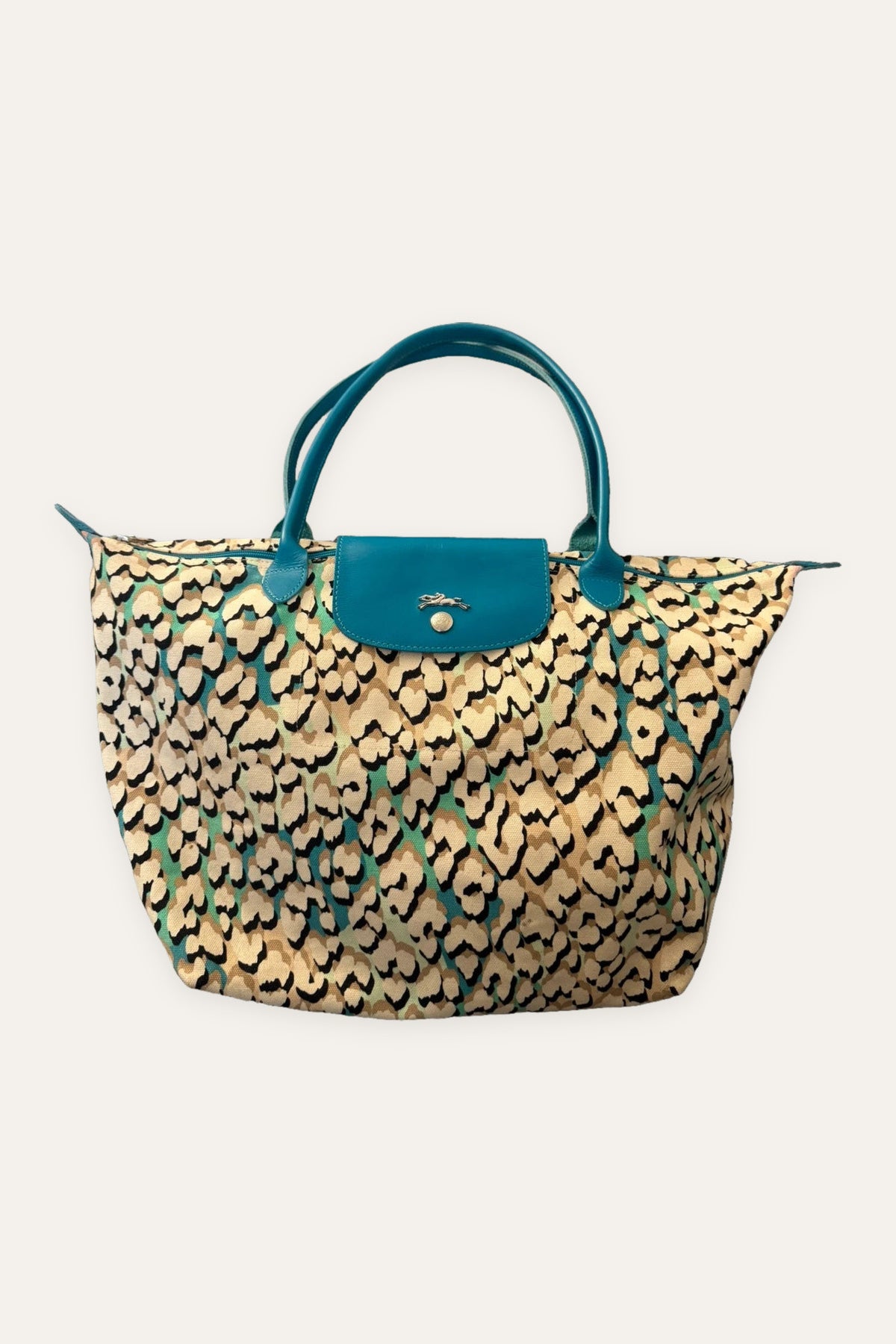 Longchamp Île aux panthères turquoise le pliage bag