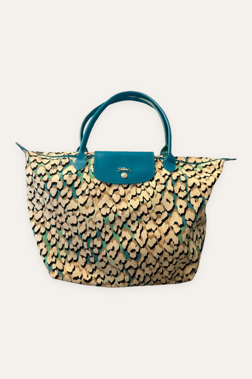 Longchamp Île aux panthères turquoise le pliage bag