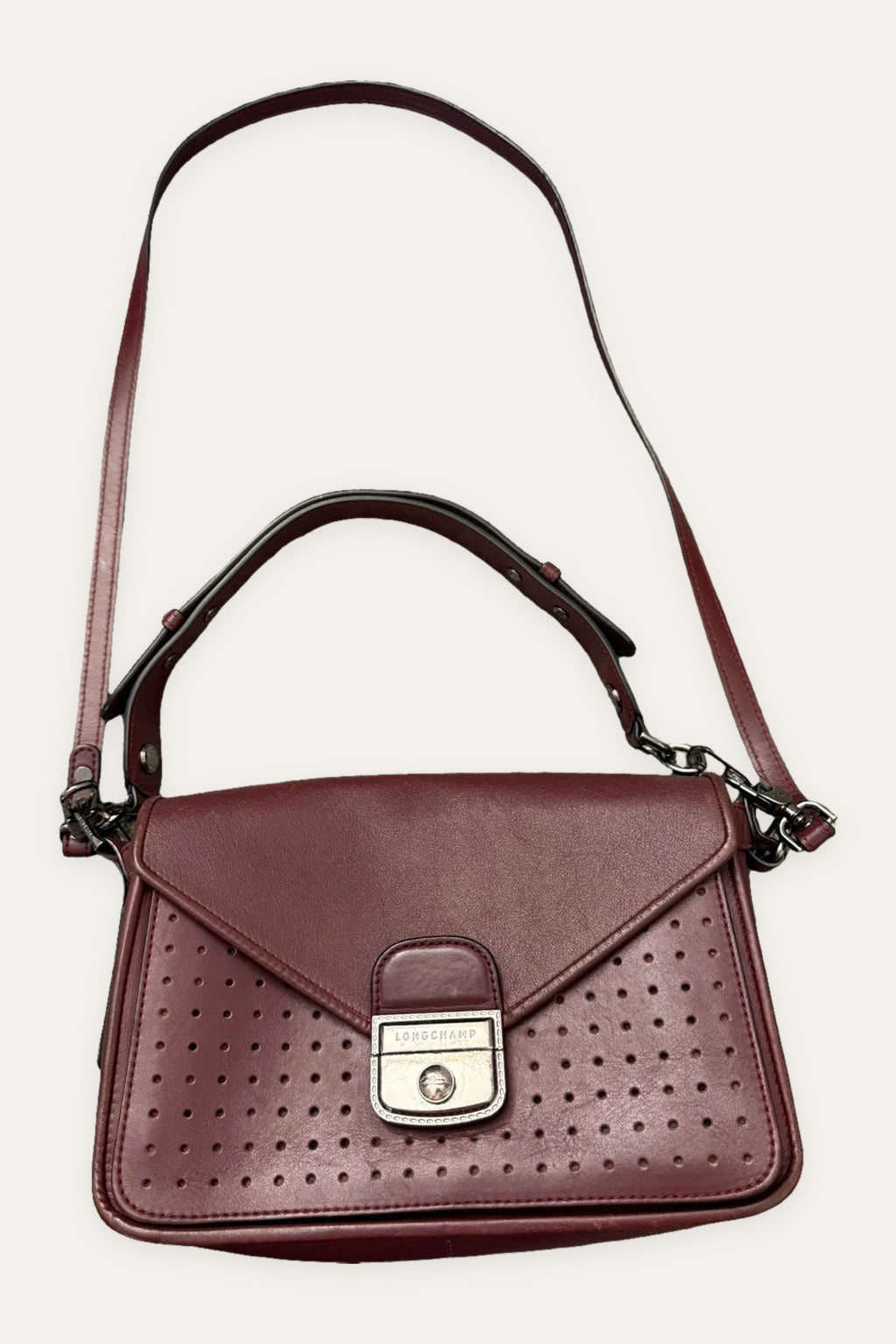 Longchamp Mademoiselle burgundy leather crossbody shoulder bag