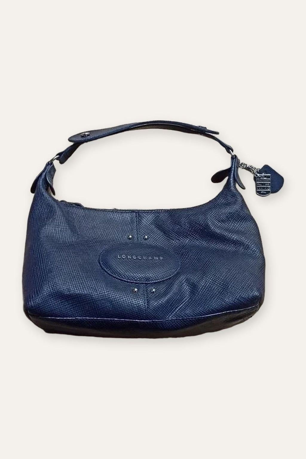 Longchamp quadri navy blue leather hobo bag