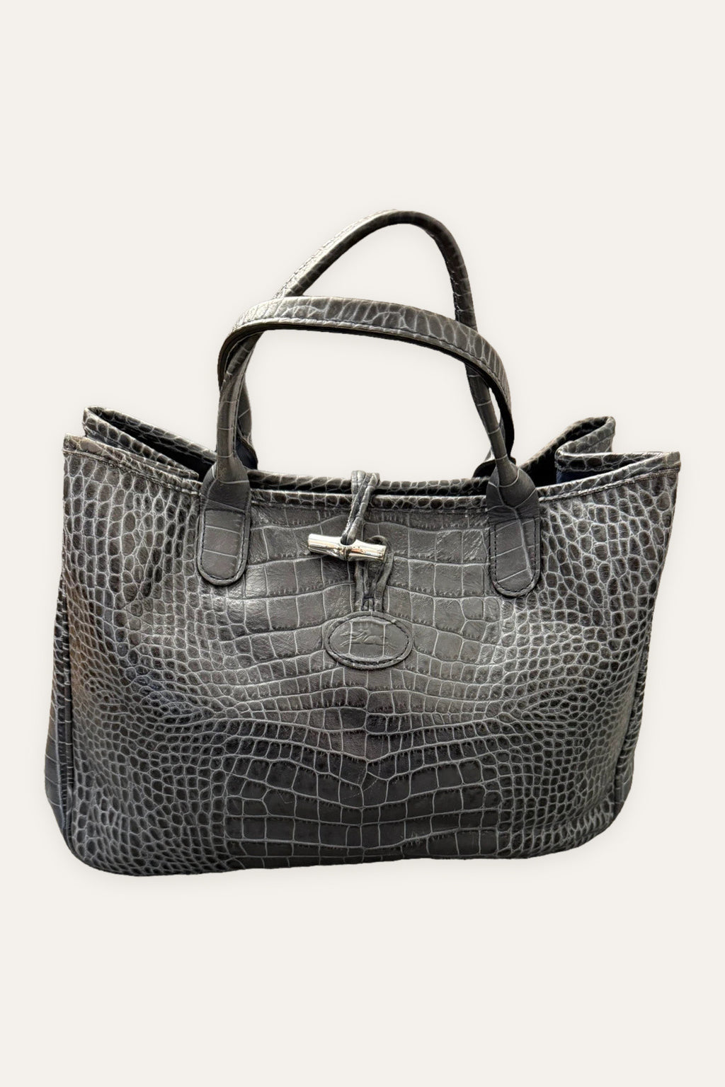 Longchamp roseau croco blue leather handbag