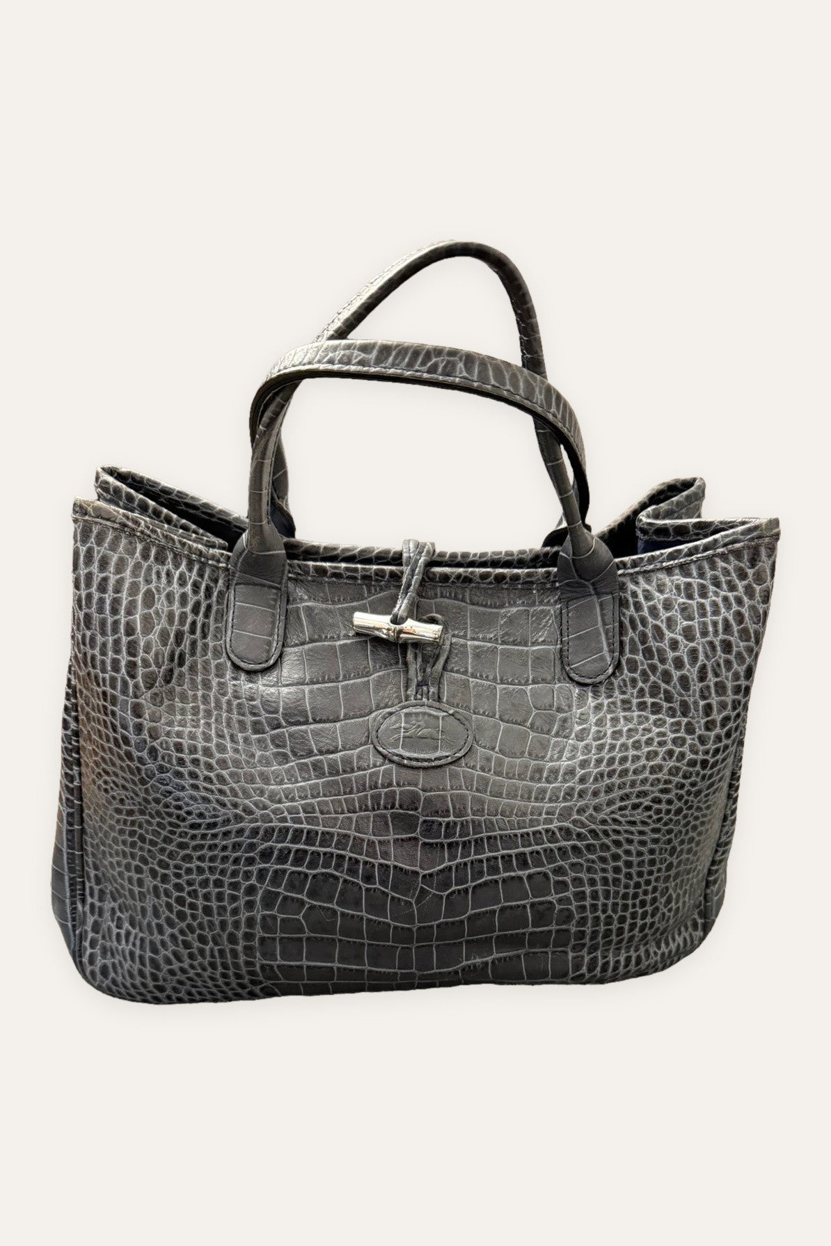 Longchamp roseau croco blue leather handbag