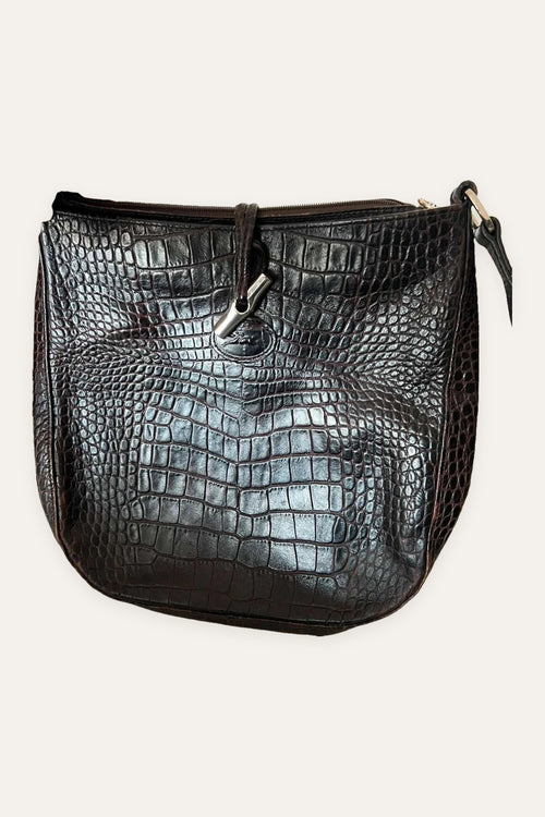 Longchamp roseau croco brown crossbody bag