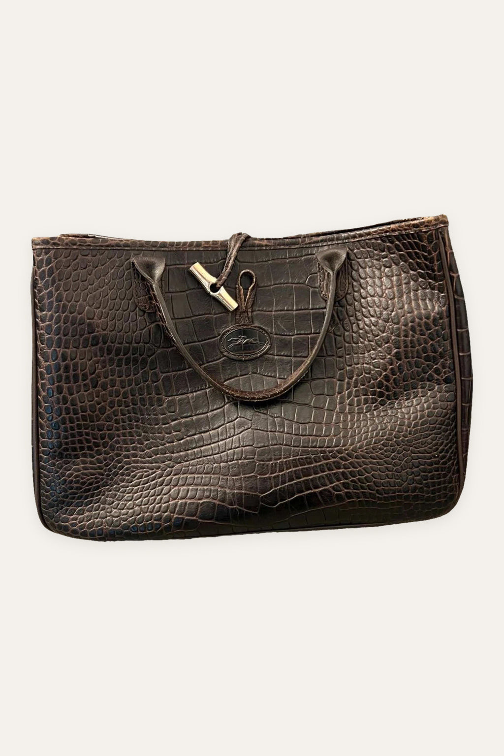 Longchamp roseau croco chocolate brown leather bag