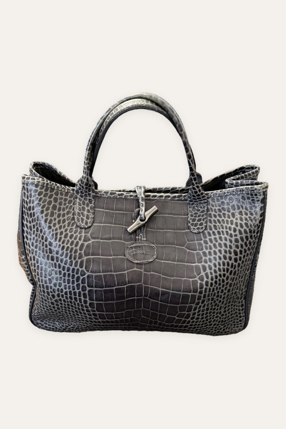 Longchamp roseau croco grey leather bag