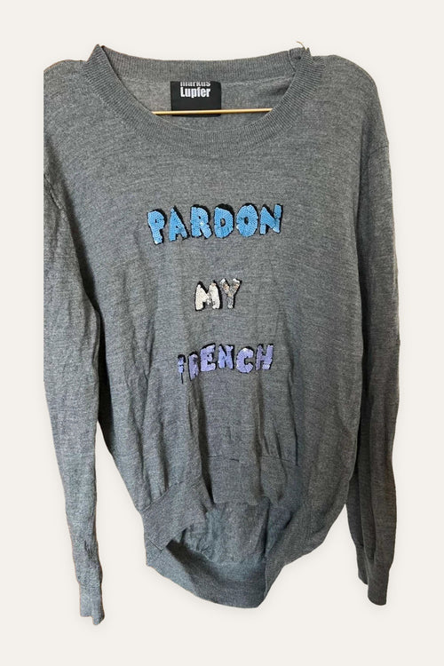 Markus Lupfer grey wool sweater Pardon my French sequin decoration
