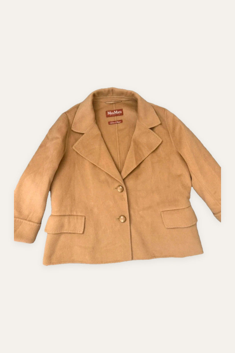 Max Mara Studio angora wool cashmere blend beige brown jacket blazer