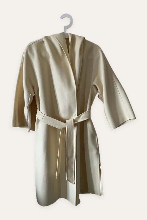 Max Mara Studio cream yellow belted coat wool cashmere silk