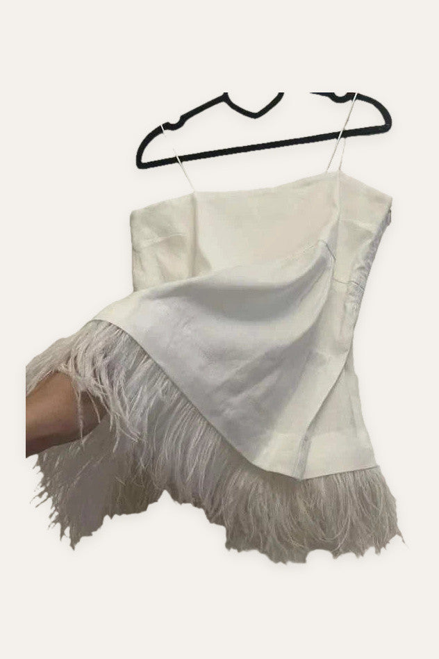 Naja Lauf white linen viscose top with ostrich feather