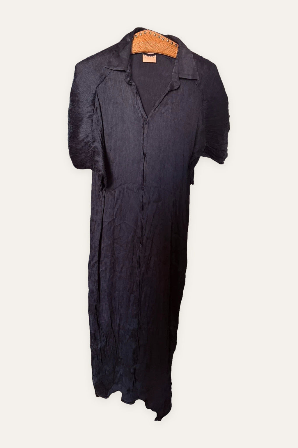 (Nude) black long acetate silk dress