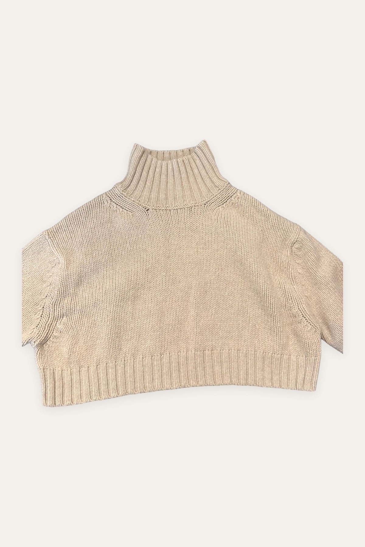 Roberto Collina beige wool cashmere crop turtleneck sweater