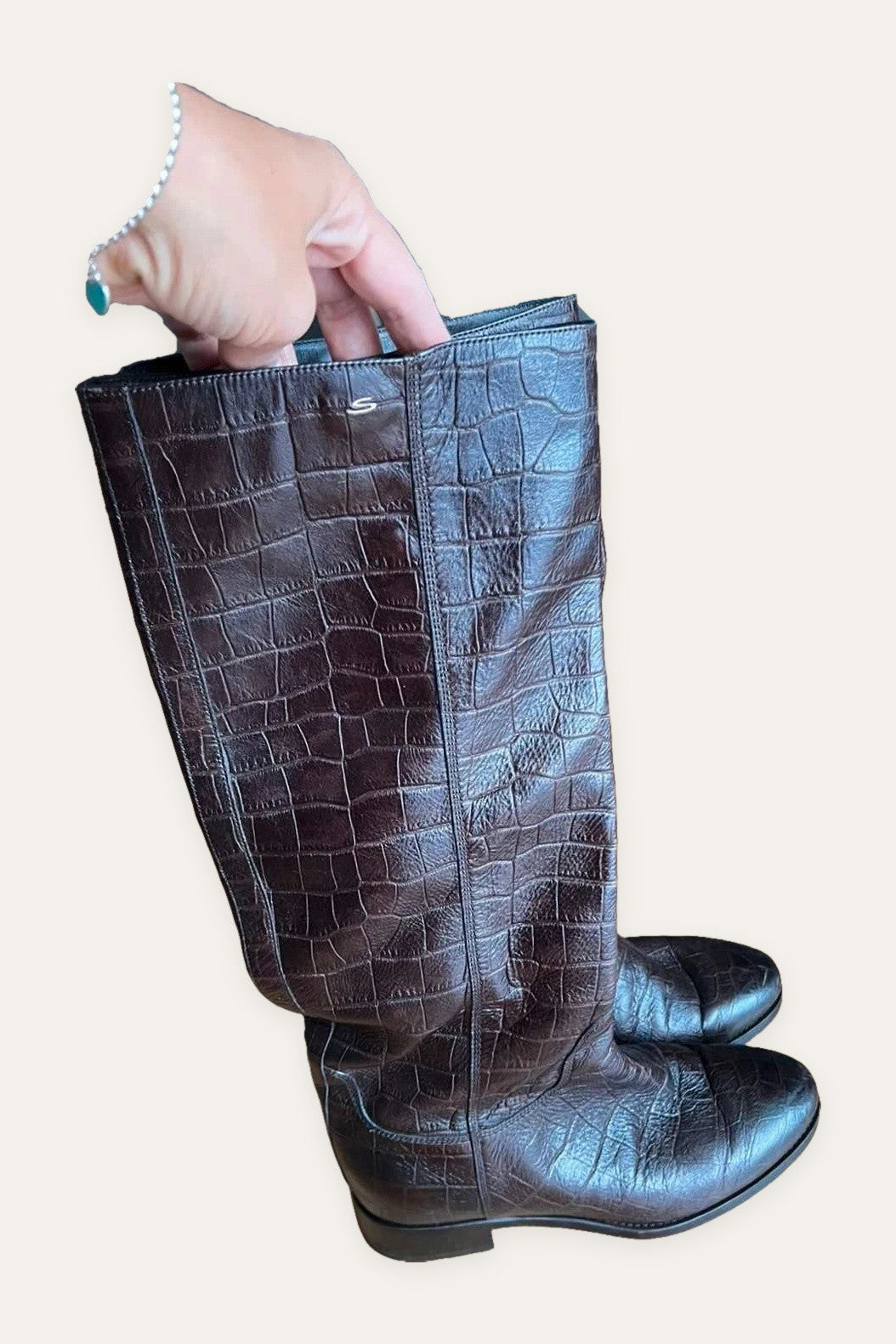 Santoni brown leather high boots