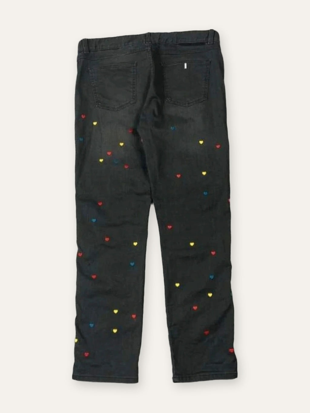 Stella McCartney black jeans with embroidered colourful hearts - view 2