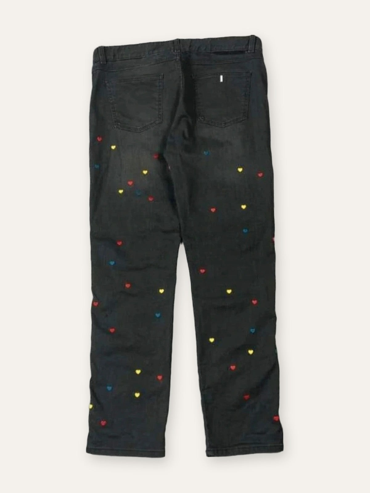 Stella McCartney black jeans with embroidered colourful hearts - view 2