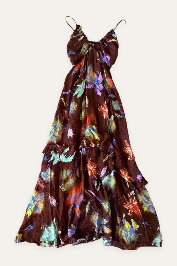 Tanya Taylor brown silk viscose long dress