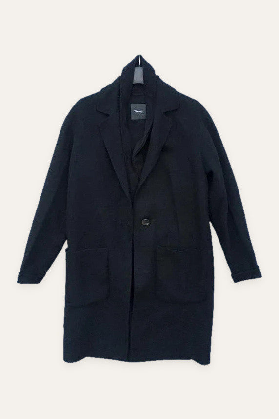 Theory black wool cashmere belted coat