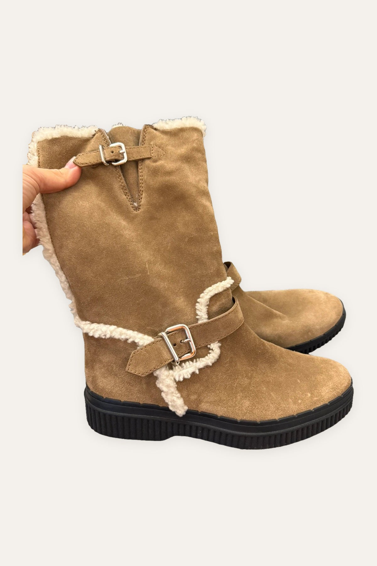 Tod's beige suede white shearling winter boots