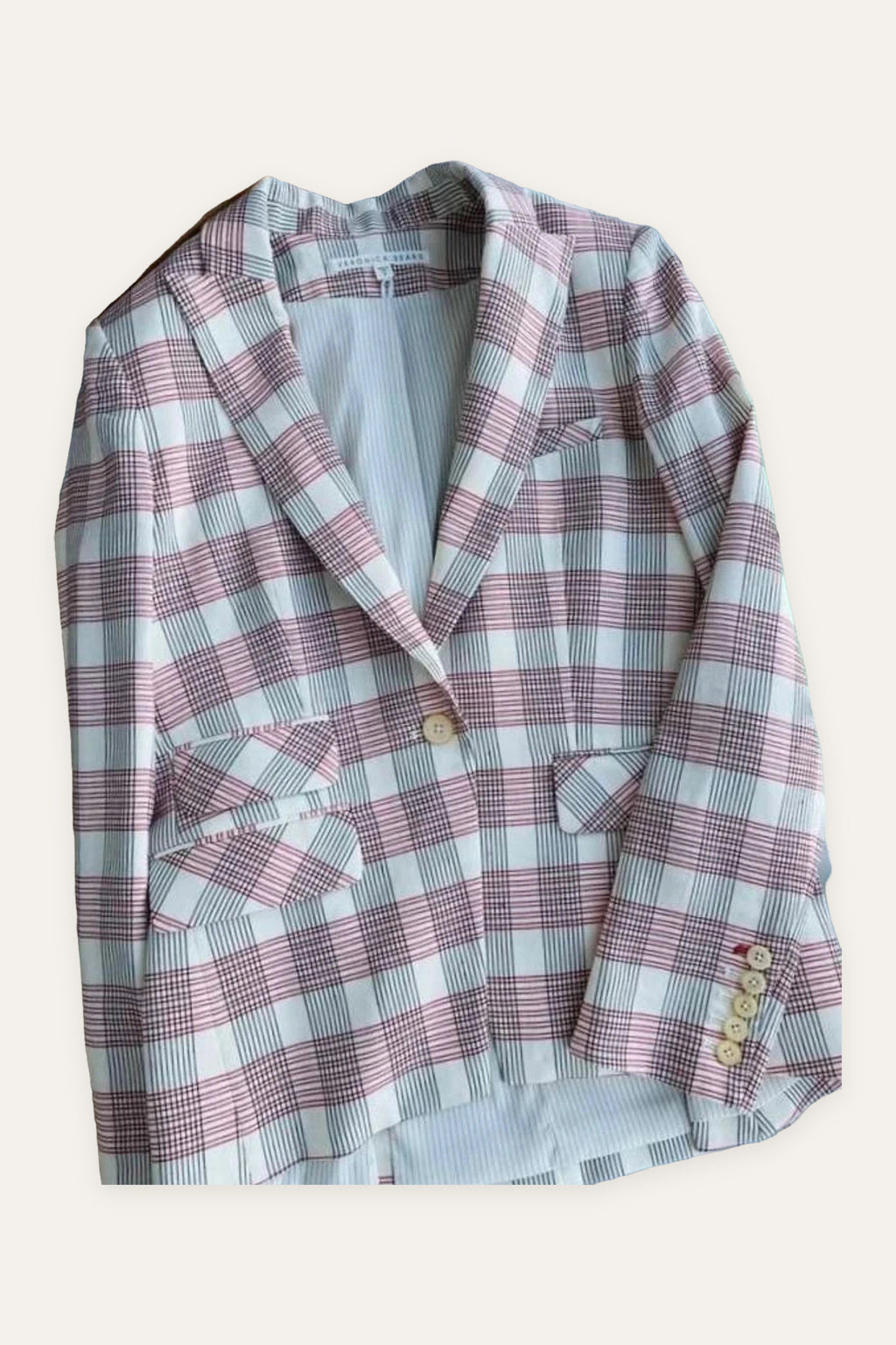 Veronica Beard viscose linen blend pink tartan blazer