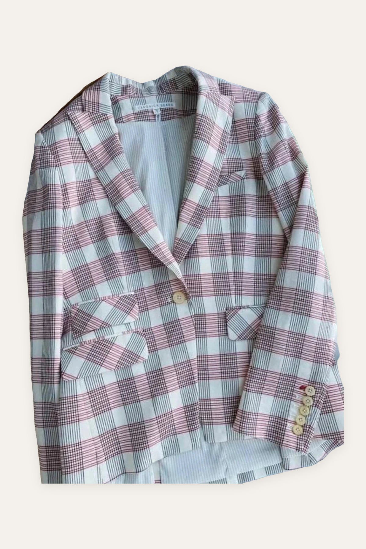 Veronica Beard viscose linen blend pink tartan blazer
