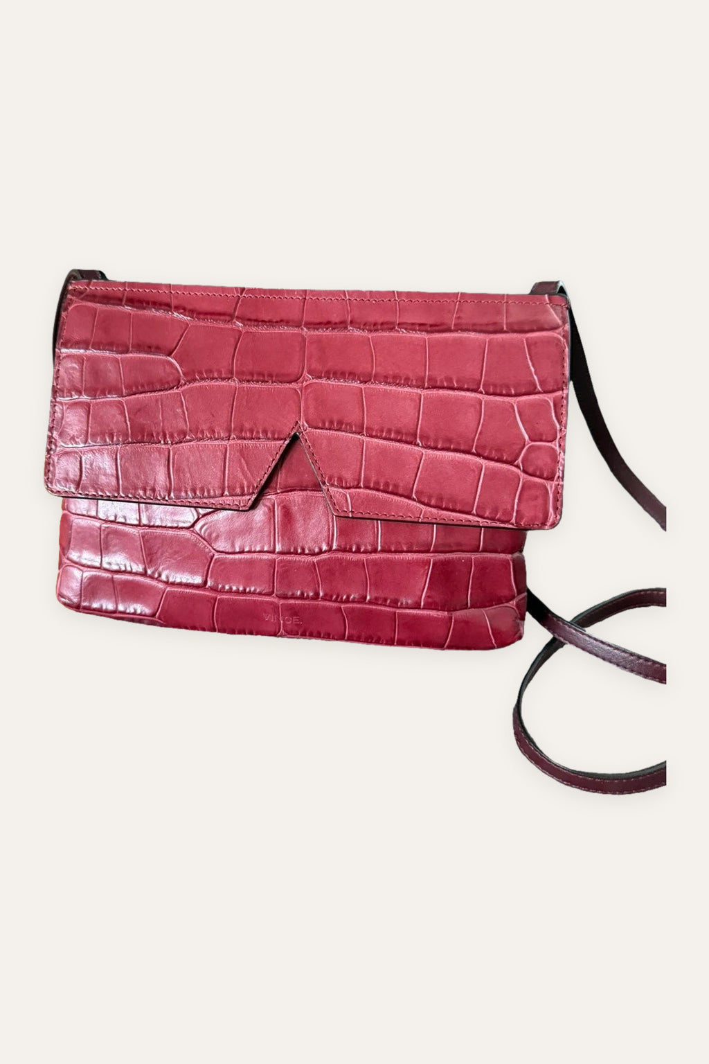 Vince burgundy croco leather crossbody bag