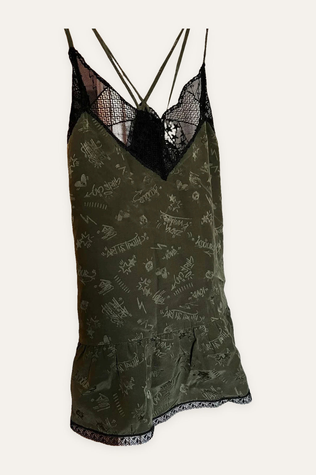 Zadig & Voltaire silk green khaki lace top
