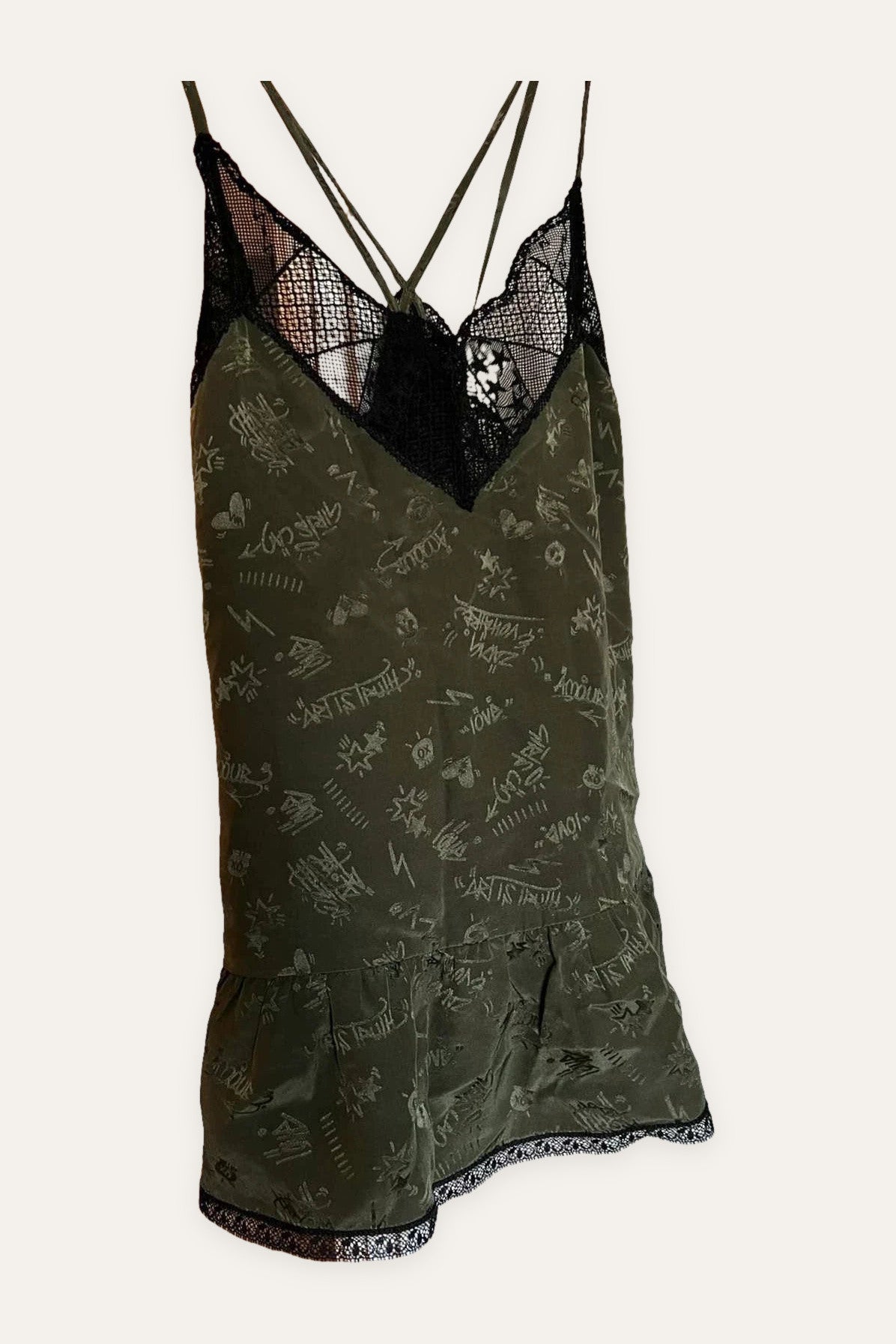 Zadig & Voltaire silk green khaki lace top