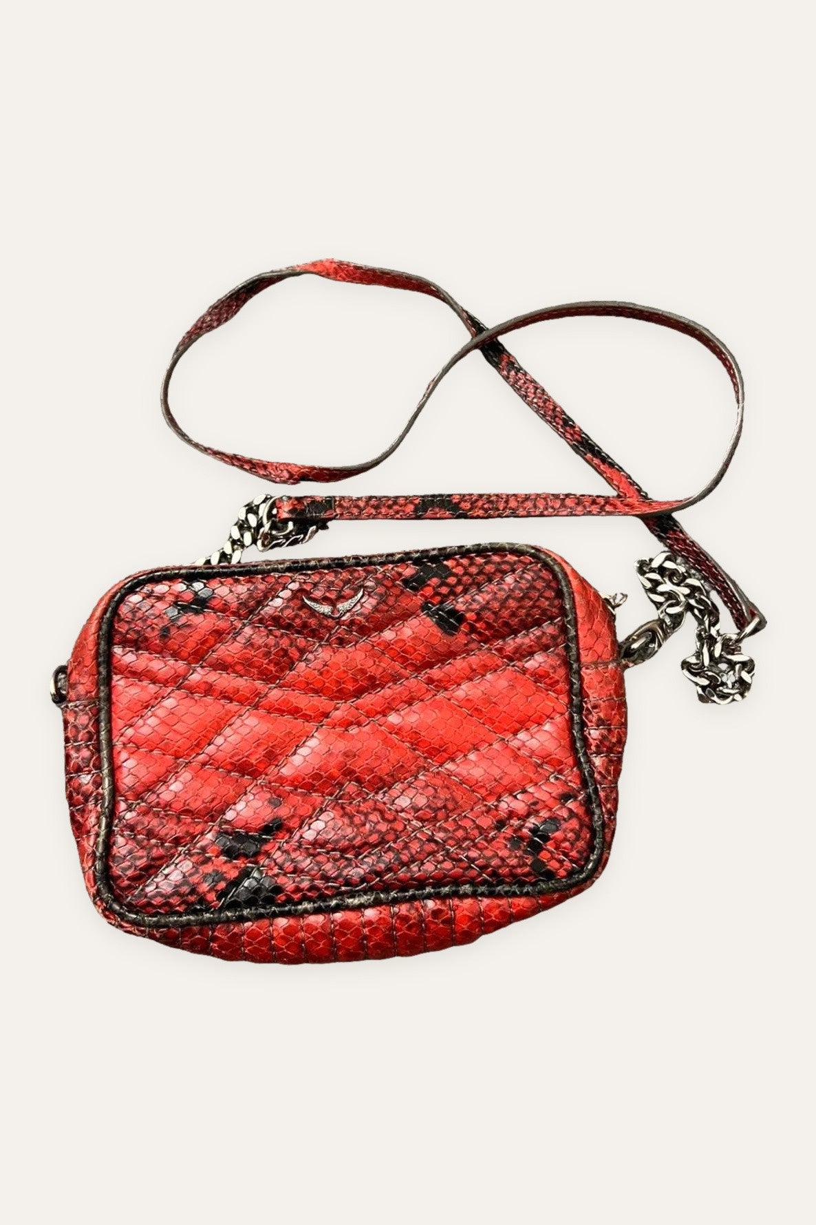 Zadig & Voltaire xs boxy mat snake red grey leather bag